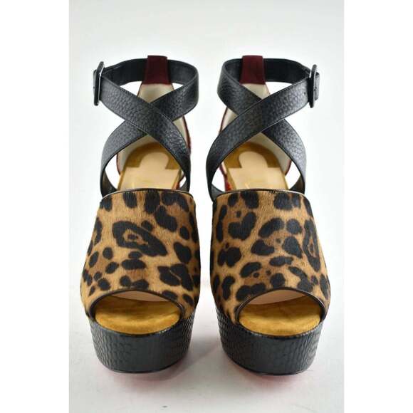 Christian Louboutin Bingirl Plume 130 Black Leopard Platform Sandal Heel Pump 36 - Picture 6 of 12